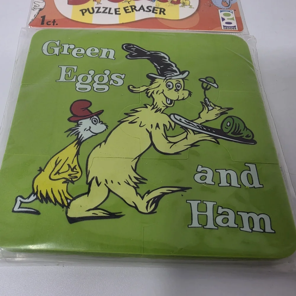 Dr Suess Puzzle Erasers Thing 1 & 2 Horton Hears a Who Green Eggs and Ham Lot 3